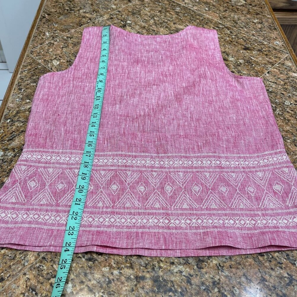 Edward Embroidered Red White Dark Pink Linen Sleeveless Tank Shirt Blouse Size M - Picture 10 of 11